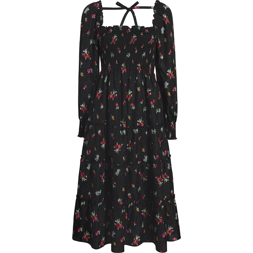 Hill House Dress Naomi Crushed Taffeta in Black Ikat Medium
